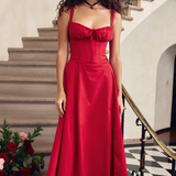 Sophia | Rotes Corsagenkleid mit A-Linie & Beinschlitz