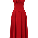 Sophia | Rotes Corsagenkleid mit A-Linie & Beinschlitz