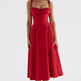 Sophia | Rotes Corsagenkleid mit A-Linie & Beinschlitz