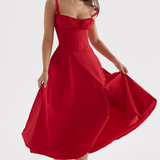 Sophia | Rotes Corsagenkleid mit A-Linie & Beinschlitz