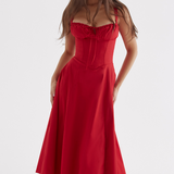 Sophia | Rotes Corsagenkleid mit A-Linie & Beinschlitz