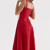 Sophia | Rotes Corsagenkleid mit A-Linie & Beinschlitz