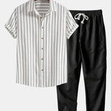 Stilvolles Herren Sommer-Set | Gestreiftes Hemd & Leinen-Mix Hose