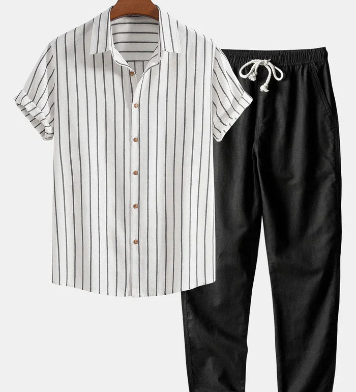 Stilvolles Herren Sommer-Set | Gestreiftes Hemd & Leinen-Mix Hose