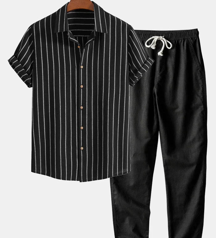 Stilvolles Herren Sommer-Set | Gestreiftes Hemd & Leinen-Mix Hose