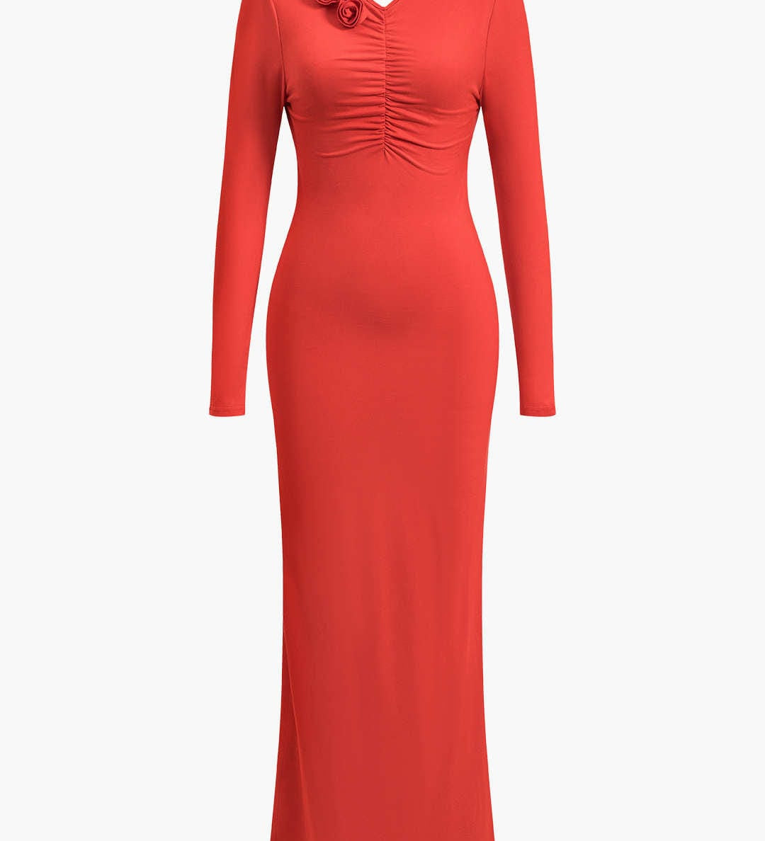 Clothilde | Elegantes Rückenfrei Langarm-Maxikleid mit Blumendetail