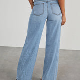 Damen-Weitbein-Jeans in Grau mit Raw-Hem