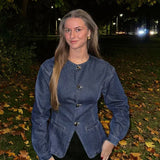 Damen-Denim-Set – Elegantes Tailliertes Jeansjacke & High-Waist Wide-Leg Hose