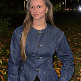 Damen-Denim-Set – Elegantes Tailliertes Jeansjacke & High-Waist Wide-Leg Hose