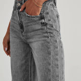 Damen-Weitbein-Jeans in Grau mit Raw-Hem