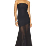 Schulterfreies Maxikleid mit Tüllrock und figurbetontem Schnitt für Damen