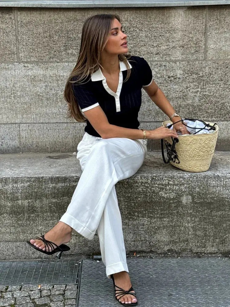 Laura | Stylish Strick Polo Shirt mit Kragen in Slim Fit Zendoo.de