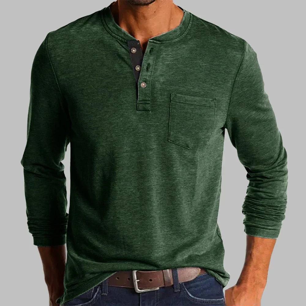 Herren Langarmshirt mit Henley-Ausschnitt und Brusttasche