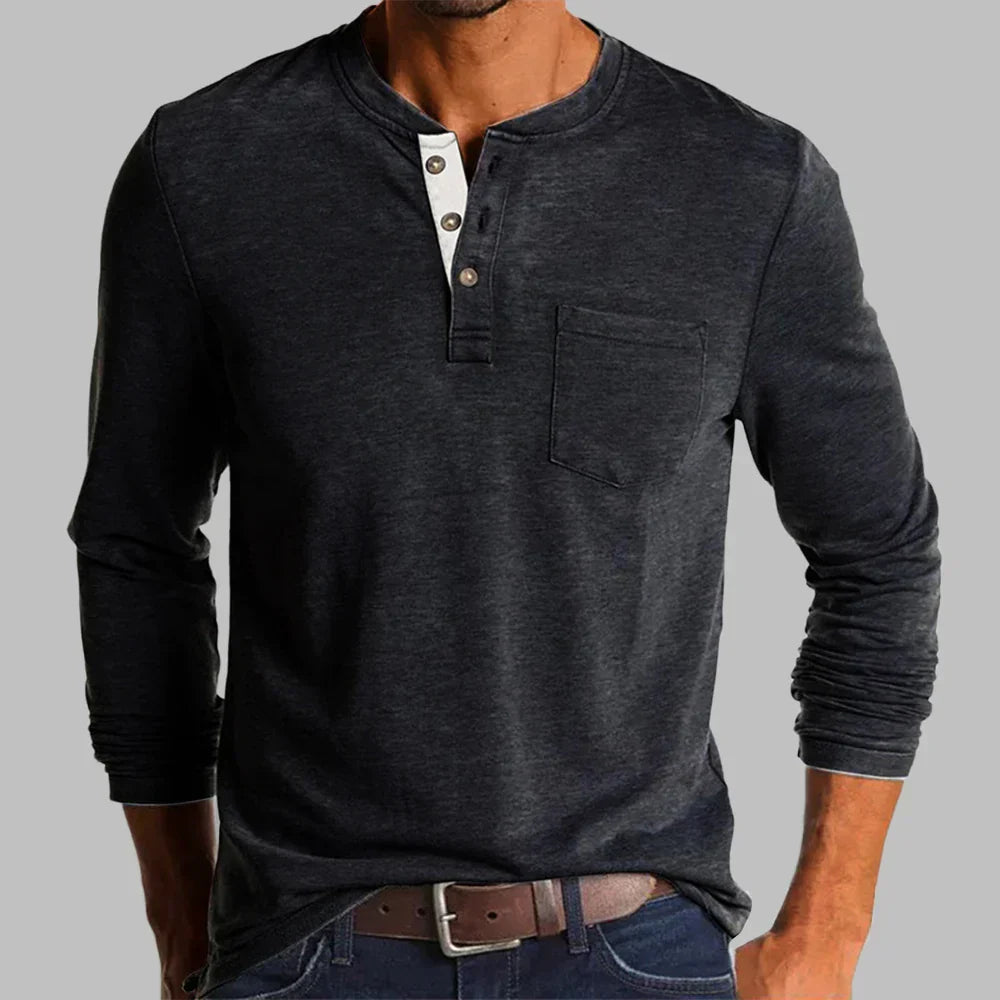 Herren Langarmshirt mit Henley-Ausschnitt und Brusttasche