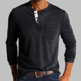 Herren Langarmshirt mit Henley-Ausschnitt und Brusttasche