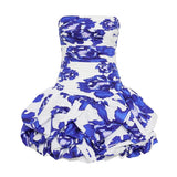 Schulterfreies Mini Kleid mit Ballonrock und floralem Muster für Damen