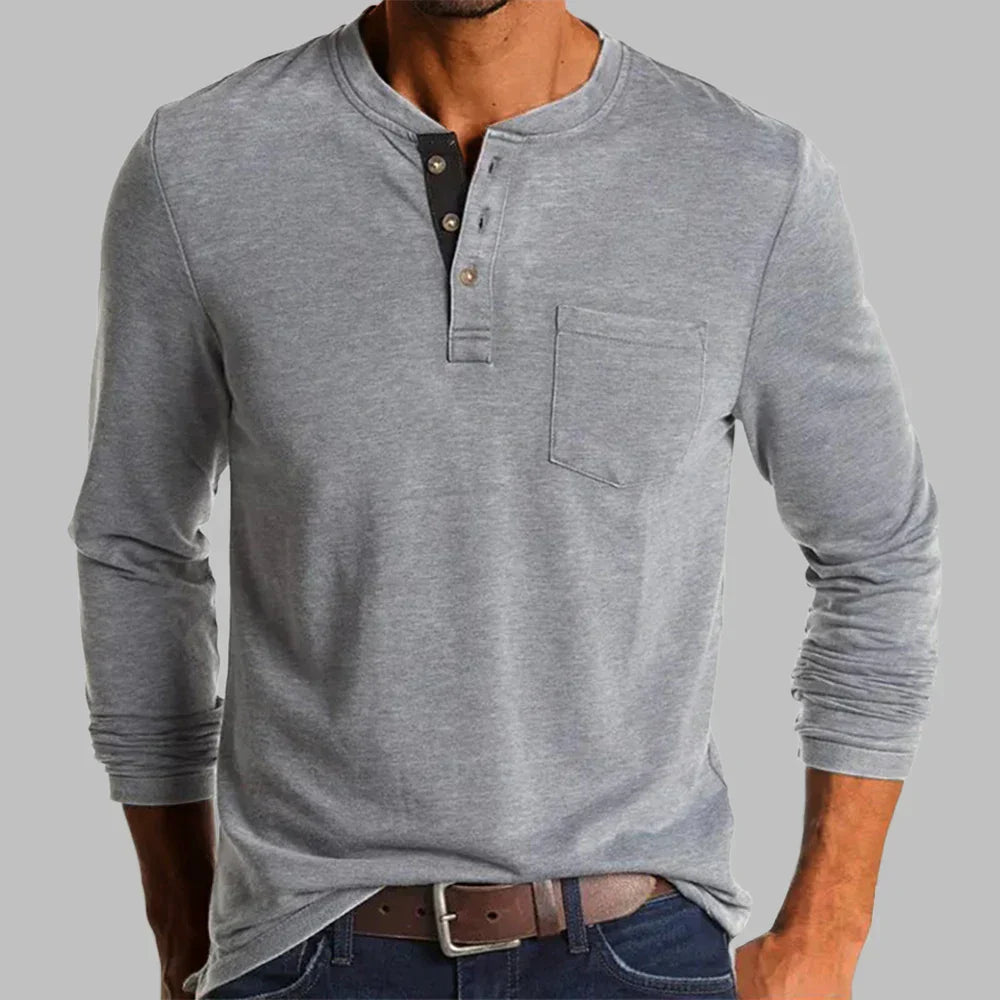 Herren Langarmshirt mit Henley-Ausschnitt und Brusttasche