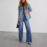 Damen-Weitbein-Jeans in Grau mit Raw-Hem