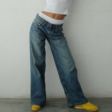 Damen-Weitbein-Jeans im hellen Vintage-Look