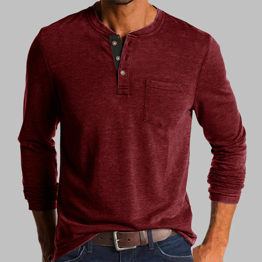 Herren Langarmshirt mit Henley-Ausschnitt und Brusttasche