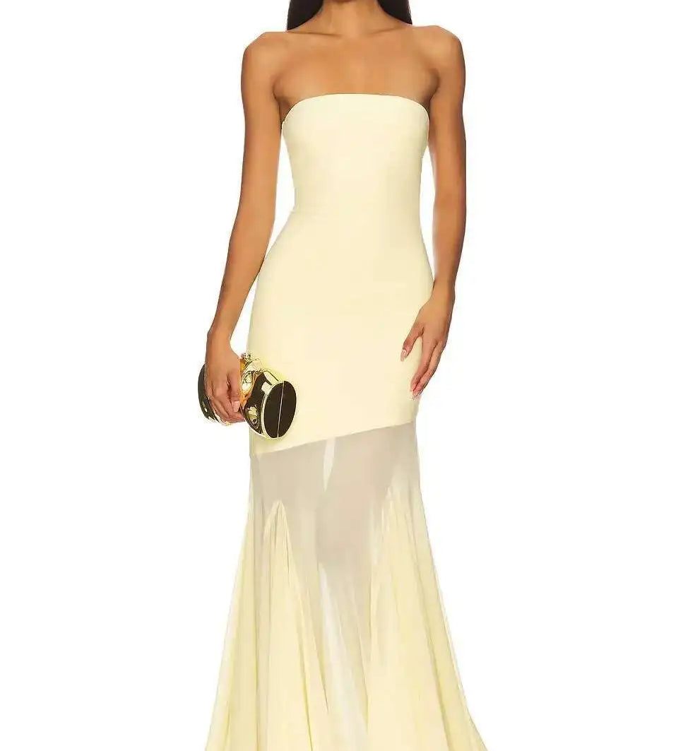 Schulterfreies Maxikleid mit Tüllrock und figurbetontem Schnitt für Damen