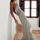 Langes Maxikleid mit Spaghettiträgern und Punktemuster für Damen