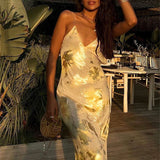 Abendkleid mit Spaghettiträgern und gold-schimmerndem Rock für Damen