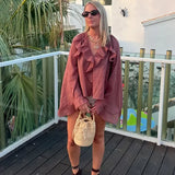 Transparente Volantbluse in Braun – Feminin, Elegant & Ausdrucksstark