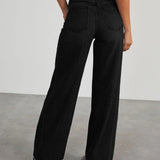 Damen-Weitbein-Jeans in Grau mit Raw-Hem