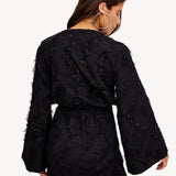 Clacive Herbst Lose Gelb Casual Frauen Kleider 2024 Sexy V-ausschnitt Langarm Mini Kleid Elegante Klassische Hohe Taille Weibliche Kleid