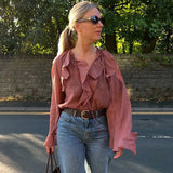 Transparente Volantbluse in Braun – Feminin, Elegant & Ausdrucksstark