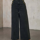 Leona | Stylisches Denim-Zweiteiler-Set mit Weste & Weitbein-Hose