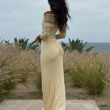 Schulterfreies Maxikleid mit Cut-Out und langen Ärmeln für Damen