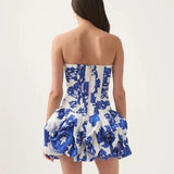 Schulterfreies Mini Kleid mit Ballonrock und floralem Muster für Damen