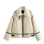 Dominique | Lässige Jacke mit Pelzkragen und Farbblockierung Zendoo.de