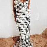 Langes Maxikleid mit Spaghettiträgern und Punktemuster für Damen