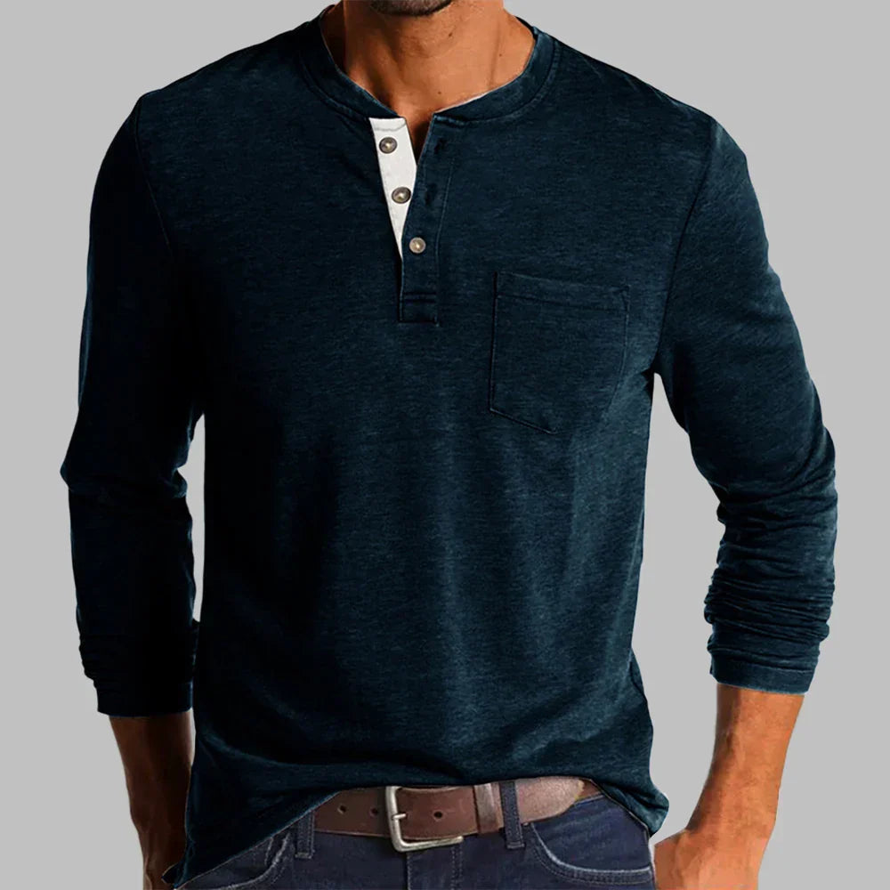 Herren Langarmshirt mit Henley-Ausschnitt und Brusttasche