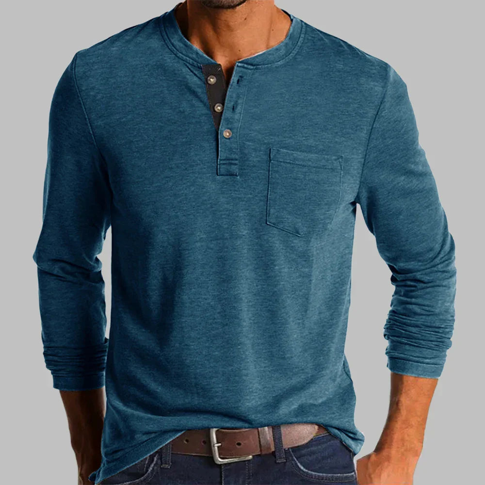 Herren Langarmshirt mit Henley-Ausschnitt und Brusttasche