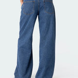 Damen-Weitbein-Jeans in dunkler Vintage-Waschung