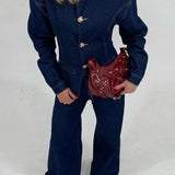 Damen-Denim-Set – Elegantes Tailliertes Jeansjacke & High-Waist Wide-Leg Hose