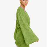 Clacive Herbst Lose Gelb Casual Frauen Kleider 2024 Sexy V-ausschnitt Langarm Mini Kleid Elegante Klassische Hohe Taille Weibliche Kleid