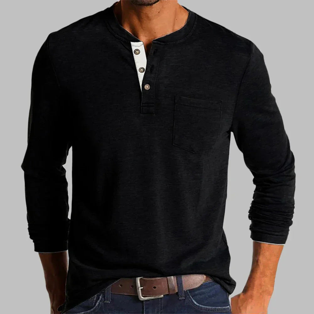 Herren Langarmshirt mit Henley-Ausschnitt und Brusttasche