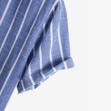 Thomas | Blau gestreiftes Herren Sommer Henley Leinenhemd