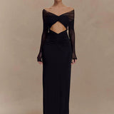 Schulterfreies Maxikleid mit Cut-Out und langen Ärmeln für Damen