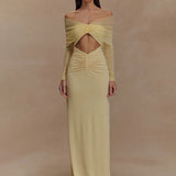 Schulterfreies Maxikleid mit Cut-Out und langen Ärmeln für Damen