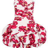 Schulterfreies Mini Kleid mit Ballonrock und floralem Muster für Damen