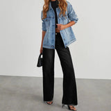 Damen-Weitbein-Jeans in Grau mit Raw-Hem