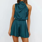 Damen-Satin-Overall mit Neckholder und kurzen Beinen