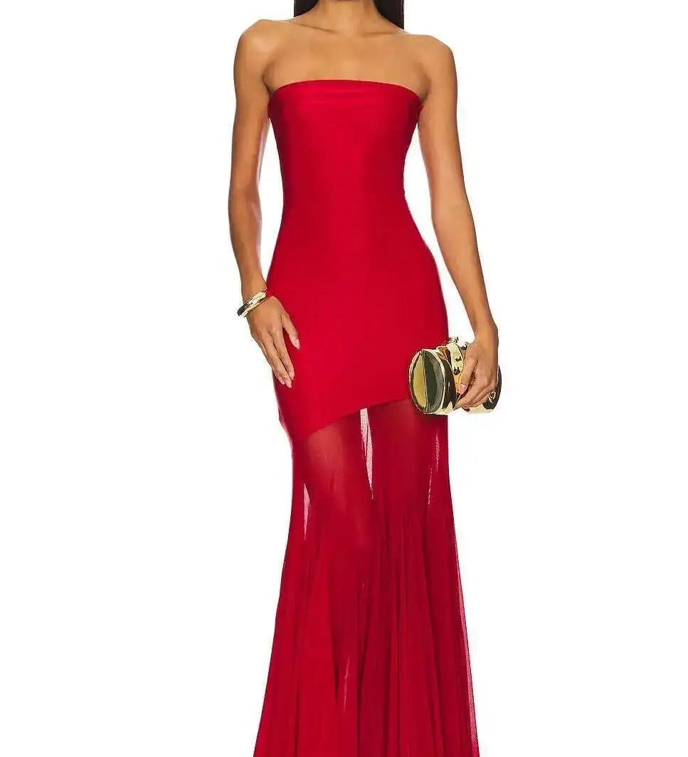 Schulterfreies Maxikleid mit Tüllrock und figurbetontem Schnitt für Damen