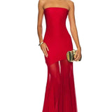 Schulterfreies Maxikleid mit Tüllrock und figurbetontem Schnitt für Damen